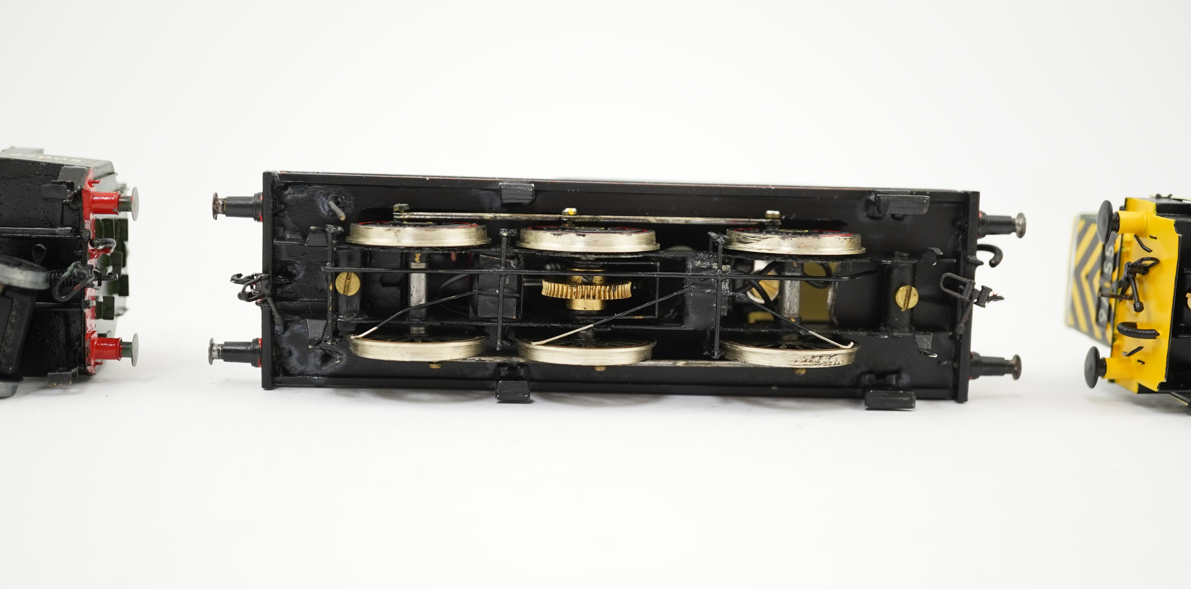 Three 00 gauge brass and white metal kit built locomotives; an SER Sterling R class 0-6-0T, 335, together with a BR Standard class 3 2-6-2T, 82005, and a BR class 14 0-6-0 diesel hydraulic locomotive, constructed, painte